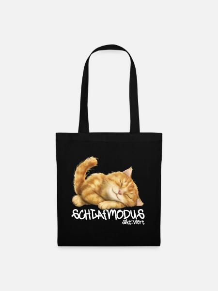 Katze Schlafmodus aktiviert Pyjama Nachtshirt - Stoffbeutel - Schwarz