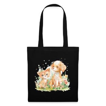 Cute Cat And Dog Friends - Stoffbeutel - Schwarz - Vorne