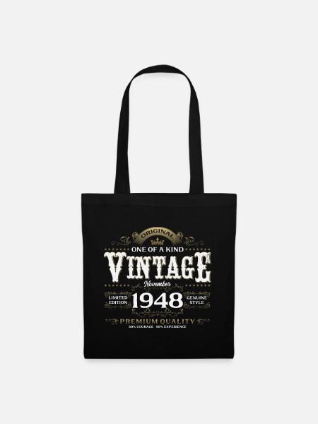 77. Geburtstag Vintage November Jahrgang 1948 - Stoffbeutel - Schwarz