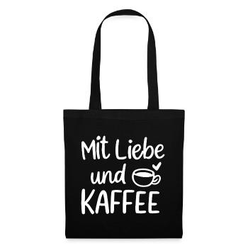 Mit Liebe und Kaffee Illustration Morgenmuffel - Stoffbeutel - Schwarz - Vorne