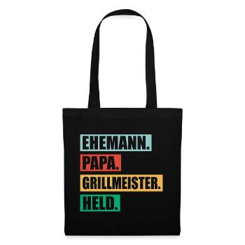 Papa Grillmeister Held Für Vatertag BBQ - Stoffbeutel - Schwarz - Vorne