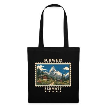 Schweiz Zermatt Vintage Reisemarke - Stoffbeutel - Schwarz - Vorne