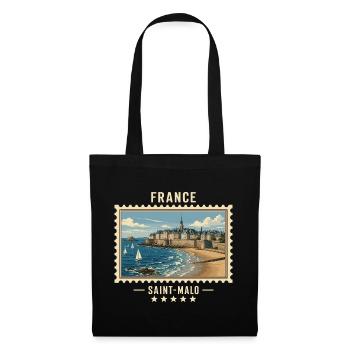 Frankreich Saint-Malo Vintage Reisemarke - Stoffbeutel - Schwarz - Vorne