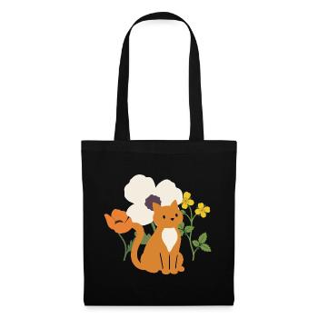 Mohn · Blumen · Katze · Geschenkidee - Stoffbeutel - Schwarz - Vorne