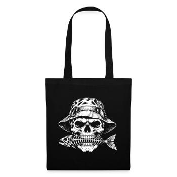 Angler Skull mit Fischskelett - Stoffbeutel - Schwarz - Vorne