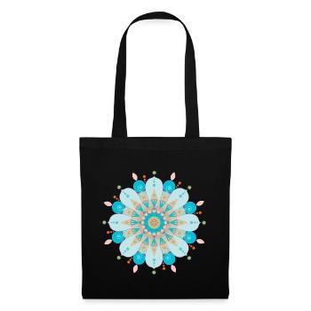 Mandala Blume, blau, sand - Stoffbeutel - Schwarz - Vorne