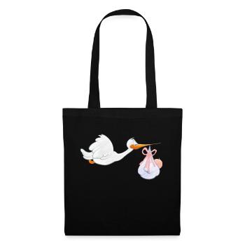 Cigogne avec bébé - Sac en tissu - noir - Devant