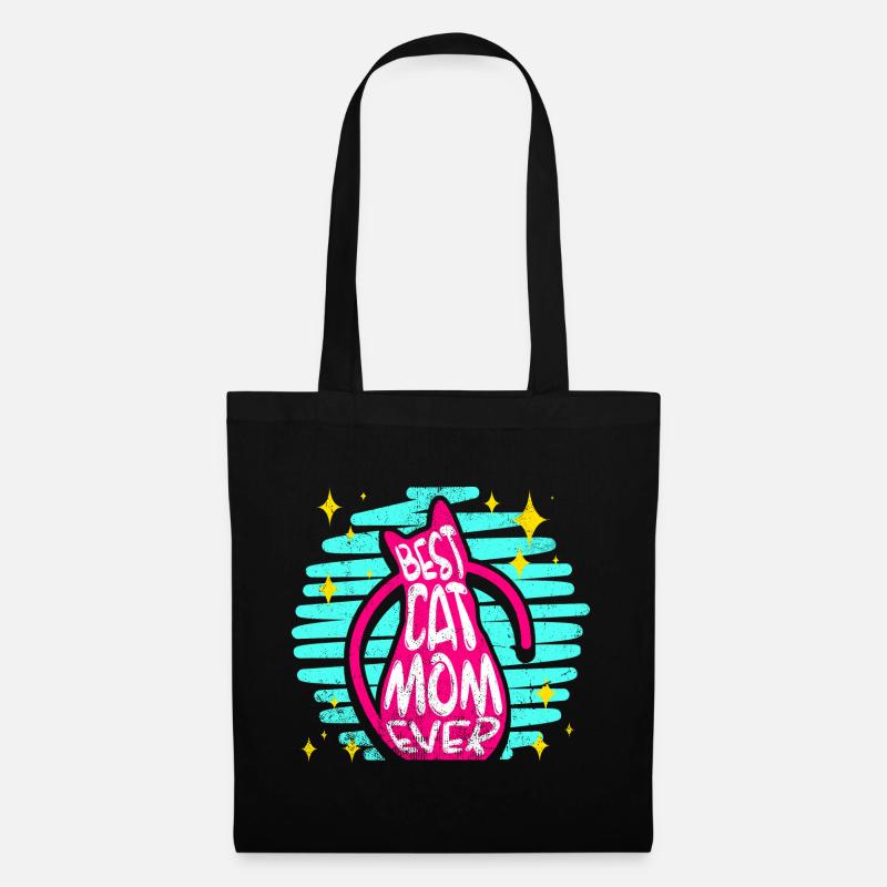 Best Cat Mom Ever | Retro Katzen Vintage Geschenk - Stoffbeutel - Schwarz