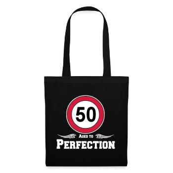 50.Geburtstag , 50 Jahre , Aged to Perfection (25) - Stoffbeutel - Schwarz - Vorne