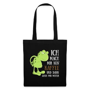Frosch Kaffee trinken Morgenmuffel Spätaufsteher - Stoffbeutel - Schwarz - Vorne
