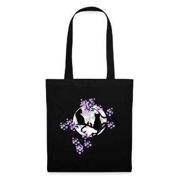 Cats under the full moon in the blossoming cherry tree - Tote Bag - black - Front