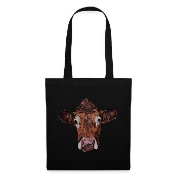 Kuh Bauer Kuhmotiv Tiergesicht Tier Motiv Aufdruck - Stoffbeutel - Schwarz - Vorne