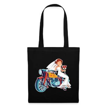 Verheiratet auf einem Motorrad. Hochzeitsgeschenk für Biker - Stoffbeutel - Schwarz - Vorne