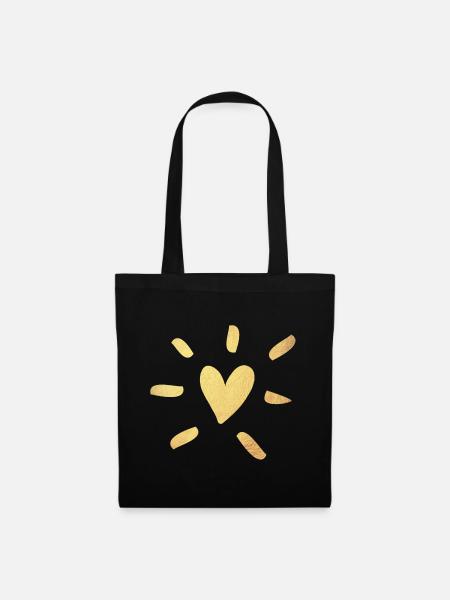 Herz Gold Comic Liebe Hochzeit Glamour Luxus - Stoffbeutel - Schwarz