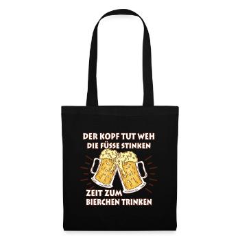Zeit für Bier Trinkspruch Humorvoll Maßkrüge - Stoffbeutel - Schwarz - Vorne