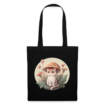 Aesthetic Cat Toadstool Hat Mushroom Cottagecore - Tote Bag - black - Front