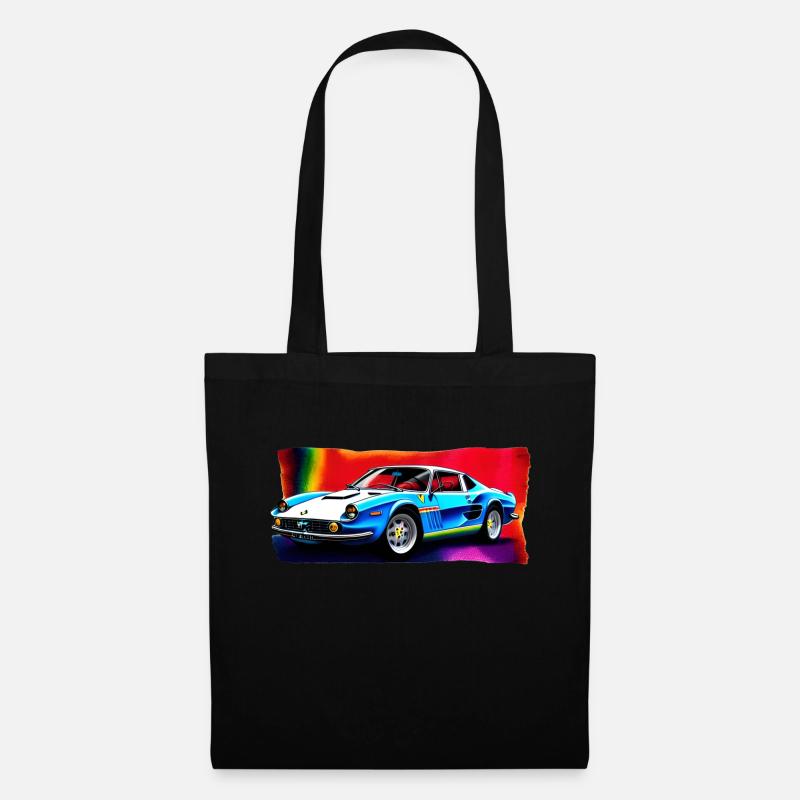 Retro Car on Rainbow Background - Stoffbeutel - Schwarz