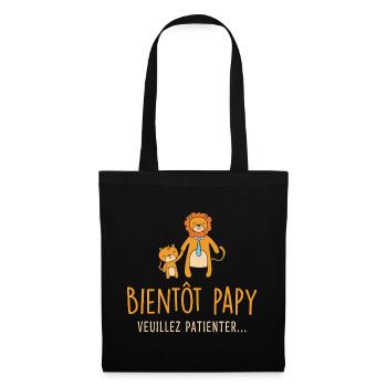 Bientôt Papy, Cadeau Grand-père, Papi, Futur Papy - Sac en tissu - noir - Devant