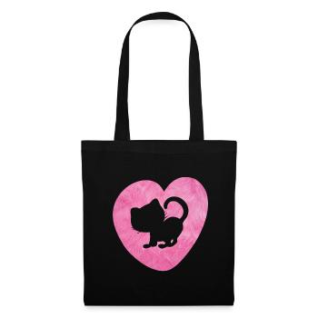 Heart Cat Fur Cat Fluffy Silhouette Love Fan - Tote Bag - black - Front