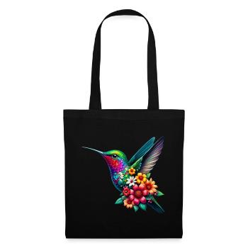 Colibri décoré de fleurs - Sac en tissu - noir - Devant