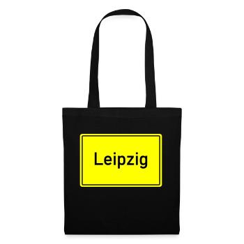 ortsschild leipzig - Stoffbeutel - Schwarz - Vorne