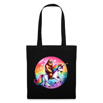 Orang-Utan auf Regenbogen-Einhorn - Stoffbeutel - Schwarz - Vorne