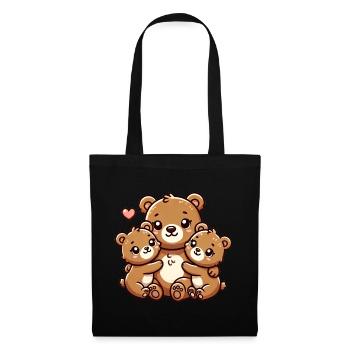 Parent ours avec deux enfants mignons - Sac en tissu - noir - Devant