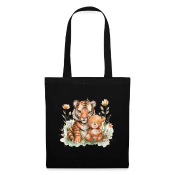 Cute Tiger And Bear Friends - Stoffbeutel - Schwarz - Vorne