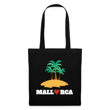 Mallorca mit Herz, Palmen und Strand - Stoffbeutel - Schwarz - Vorne
