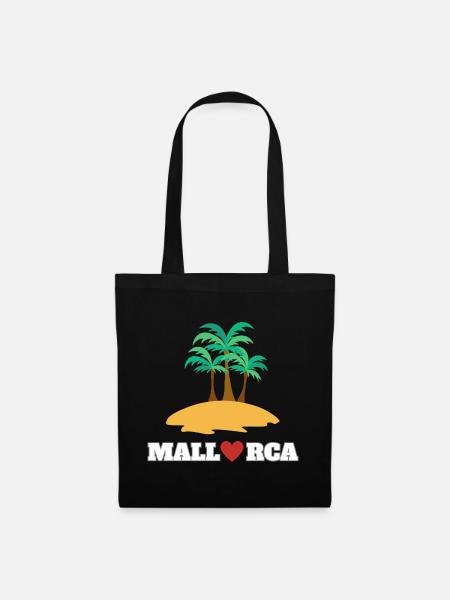 Majorque avec son cœur, ses palmiers et sa plage - Sac en tissu - noir
