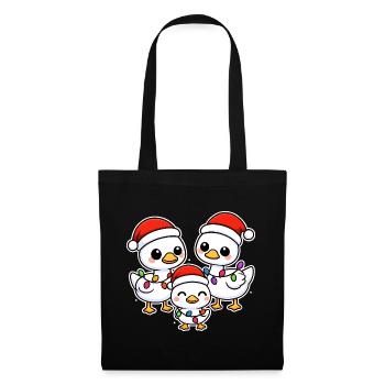 Santa Duck Trio mit Weihnachtsbeleuchtung - Stoffbeutel - Schwarz - Vorne