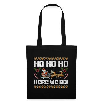 Ho Ho Ho here we go Ugly Xmas Christmas Santa - Stoffbeutel - Schwarz - Vorne