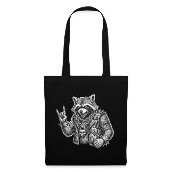 Retro Waschbär Rock Musik Geschenk Lustig - Stoffbeutel - Schwarz - Vorne