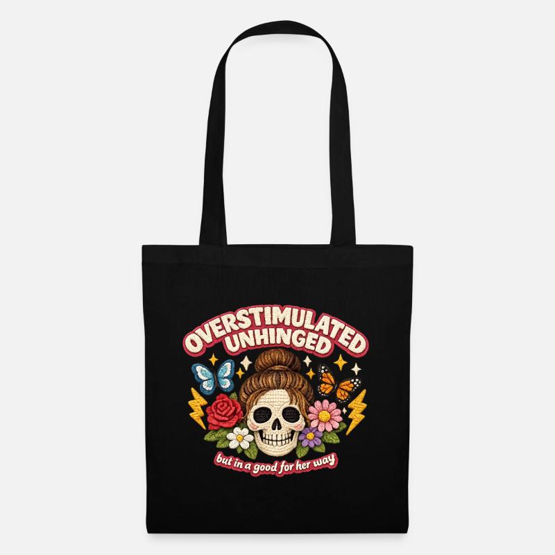 Overstimulated Skull with Flowers Patch - Tote Bag - black
