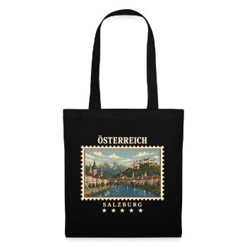 Österreich Salzburg Vintage Reisemarke - Stoffbeutel - Schwarz - Vorne