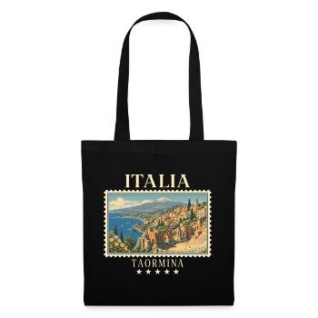 Italien Taormina Vintage Reisemarke - Stoffbeutel - Schwarz - Vorne
