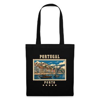 Portugal Porto Vintage Reisemarke - Stoffbeutel - Schwarz - Vorne