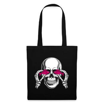 Crâne avec poisson rose - Sac en tissu - noir - Devant