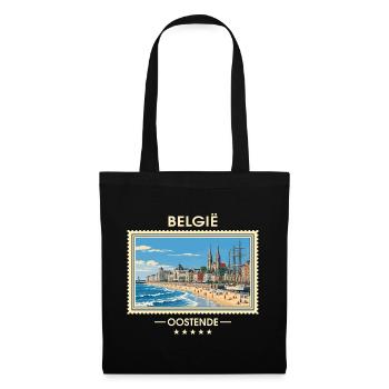 Belgien Ostende Vintage Reisemarke - Stoffbeutel - Schwarz - Vorne