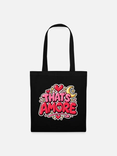 Das ist Amore Herz & Mond Themen-T-Shirt - Stoffbeutel - Schwarz