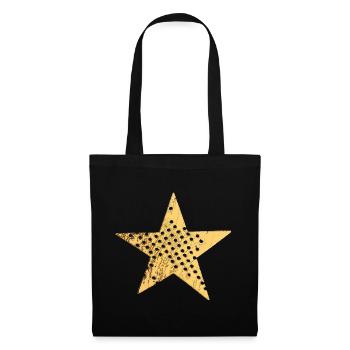 Stern mit Löcher (gold) - Stoffbeutel - Schwarz - Vorne