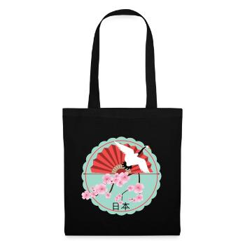 Japan fan on cherry blossom with crane round - Tote Bag - black - Front