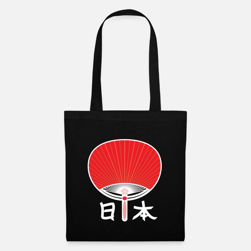 Japan Faecher Rot mit japanischen Schriftzeichen - Stoffbeutel - Schwarz
