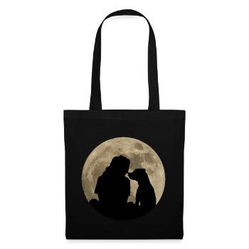 Hund Hundeliebhaber Mond Silhouette Tierfreund - Stoffbeutel - Schwarz - Vorne