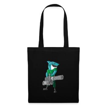 Shark Soldier Bundeswehr Minigun Humor Gift - Tote Bag - black - Front