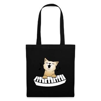 Katze am Klavier, geschenk piano musik katzen - Stoffbeutel - Schwarz - Vorne