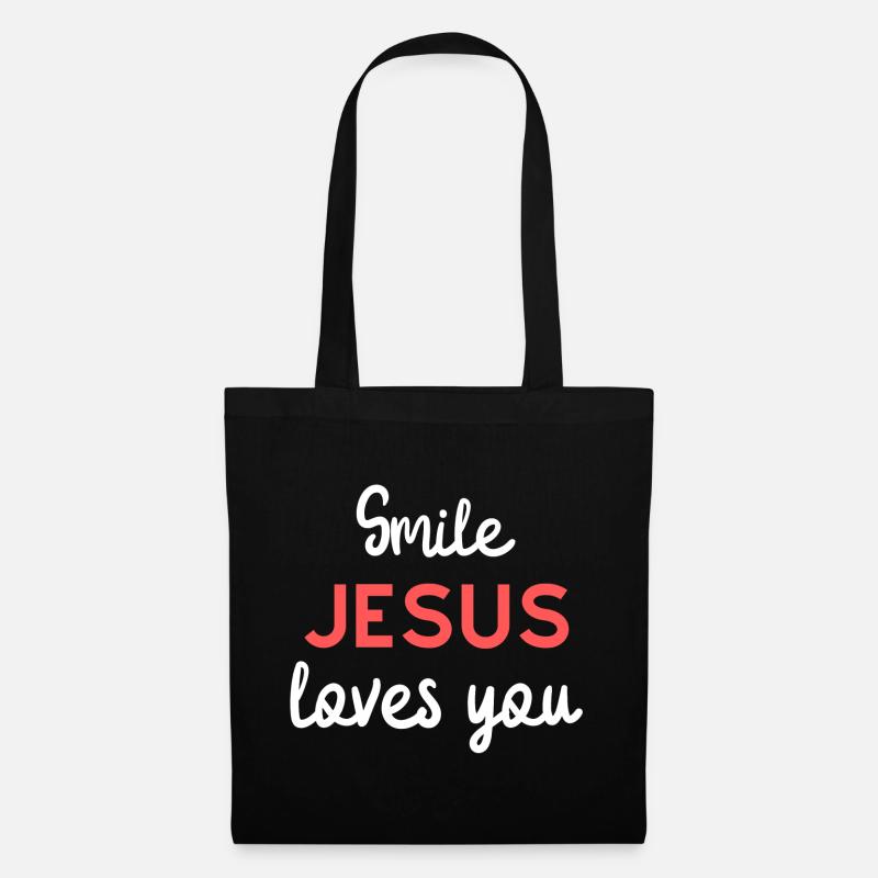 Jesus liebt dich Lächel Typo - Stoffbeutel - Schwarz