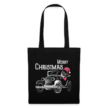 christmas oldtimer Autos lustiger Weihnachtsmann - Stoffbeutel - Schwarz - Vorne