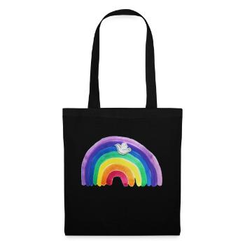 Regenbogen Friedenstaube - Stoffbeutel - Schwarz - Vorne