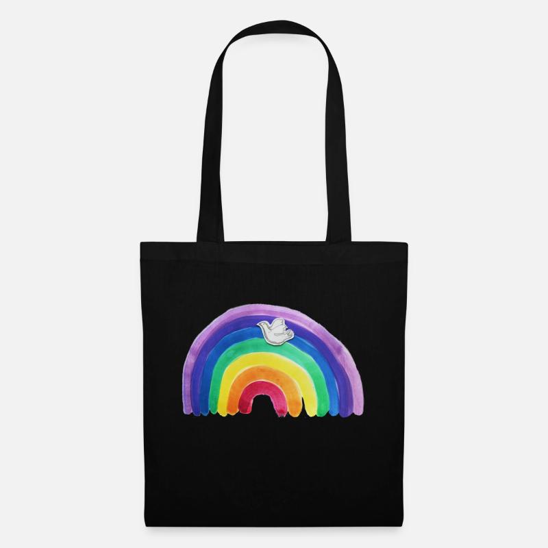 Regenbogen Friedenstaube - Stoffbeutel - Schwarz